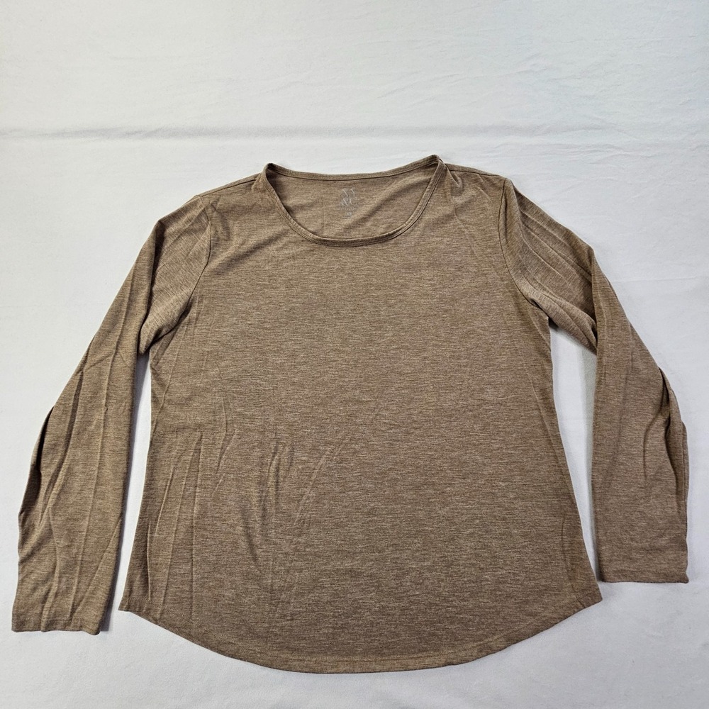 New York & Company Brown Long‎ Sleeve Polyester Rayon T-Shirt Women's XL